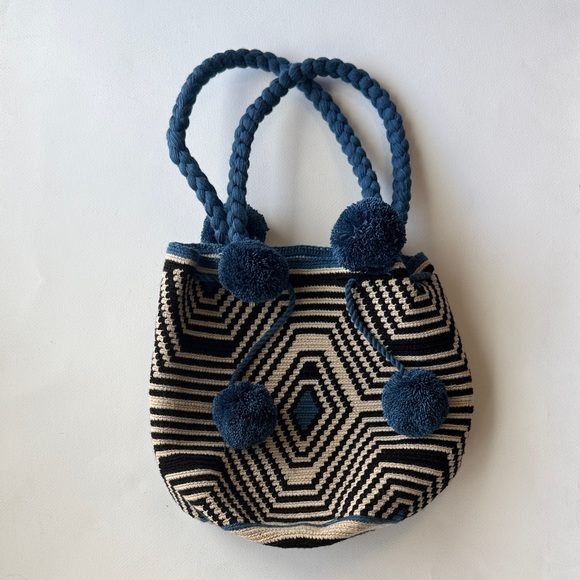 Handbags - Stylish Tan, Black, and Blue Women's Woven Bag